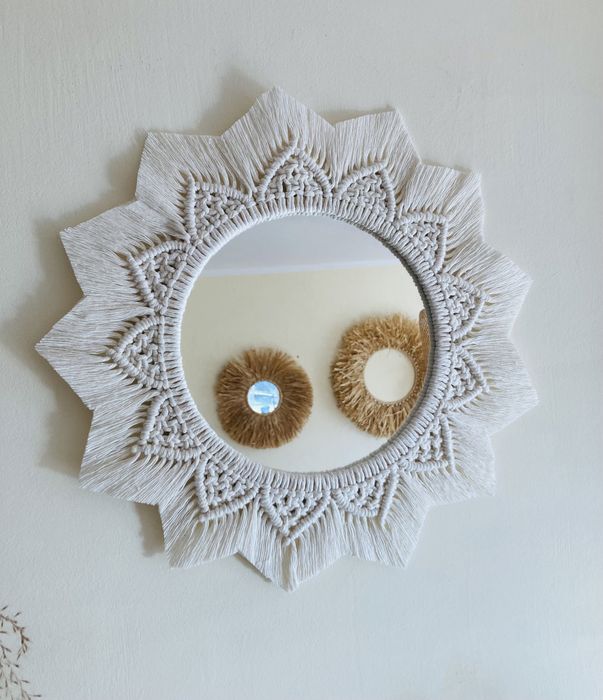 Lustro lusterko okrągłe makrama boho  48 cm