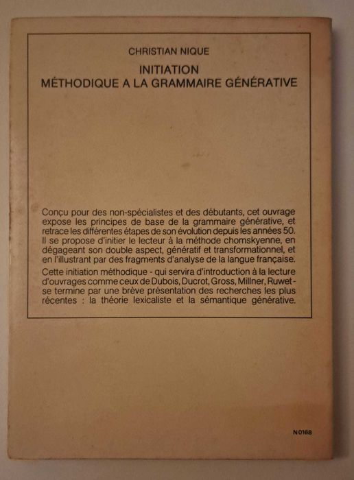 Initiation méthodique à la grammaire générative