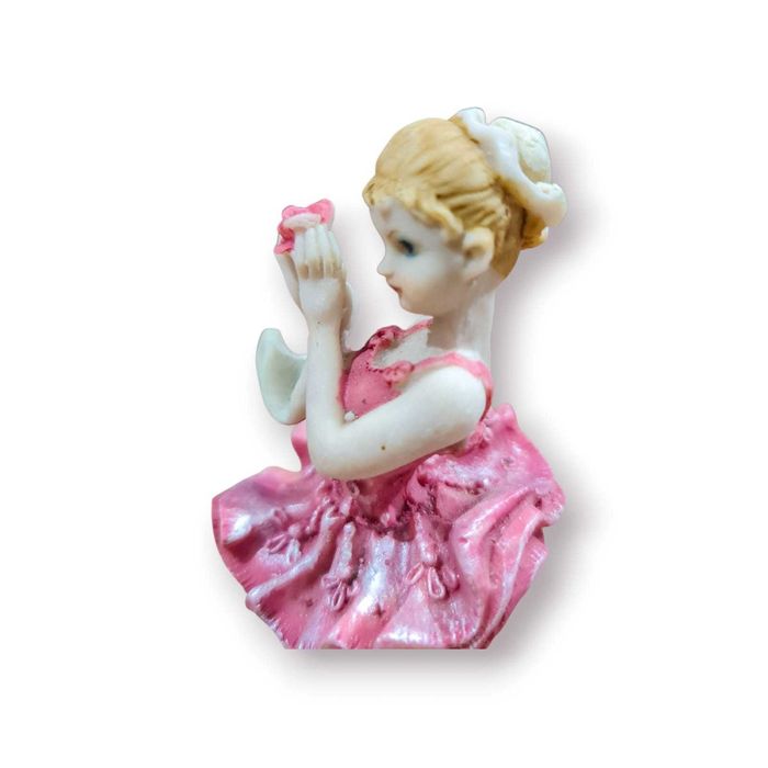 Estatueta Bailarina com Flores – Vestido Rosa, 16 cm