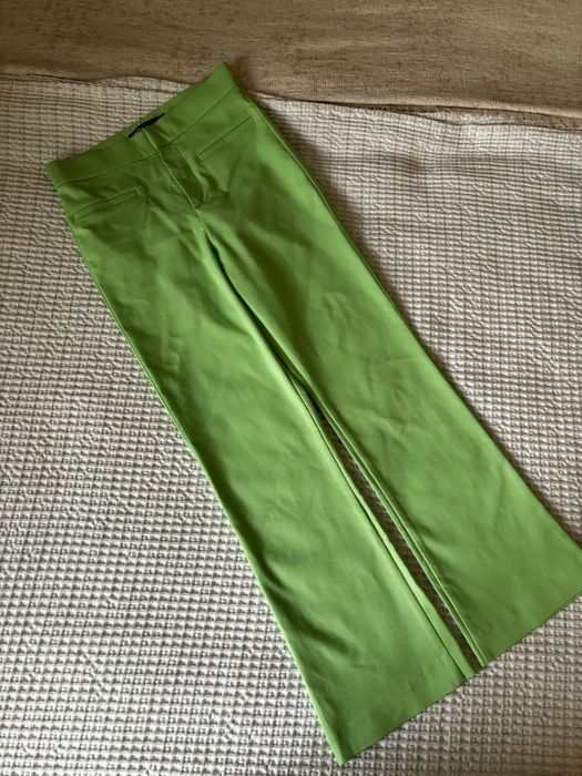 Zara spodnie eleganckie limonkowe xs 34 lekko rozszerzane zielone