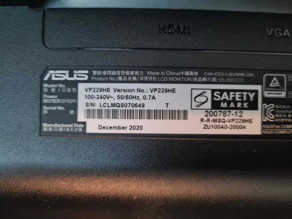 Monitor ASUS VP229HE 21.5" Full HD — HDMI/VGA