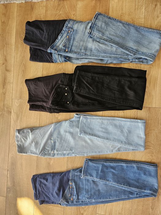 Zestaw ubrań ciążowych, Legginsy, jeansy, bluzki, rozm. M-L