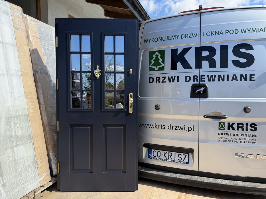 Drzwi zewnętrzne drewniane Angielskie niebieskie granatowe C.Polska