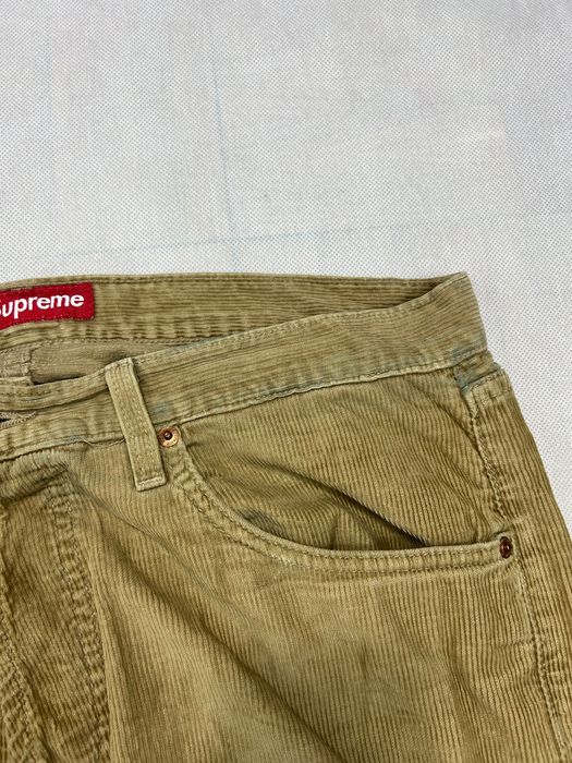 Supreme logo corduroy pants brown cream spodnie