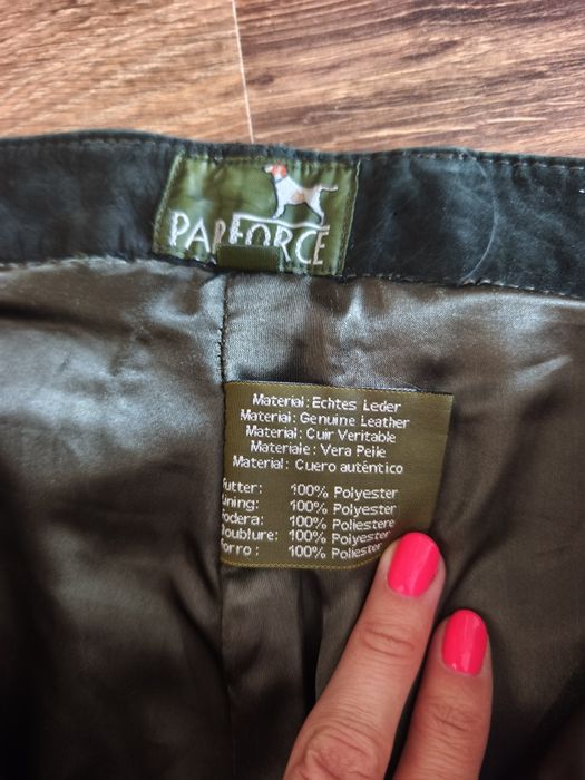 Męskie skórzane spodnie myśliwskie Parforce roz. 56 XL nubuk oliwka