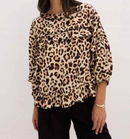 B.P.C luźna bluzka w panterkę z falbankami 50.