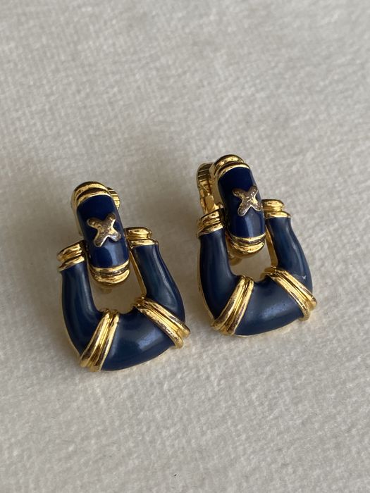 Вінтажні сережки-кліпси Avon 1980-х з синьою емаллю