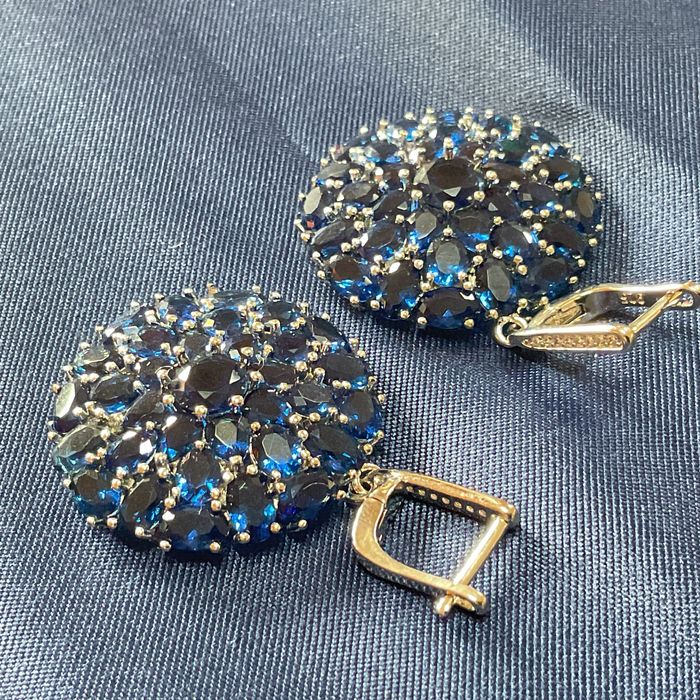 Brincos prata 925 blue stone medida 4,5 cm