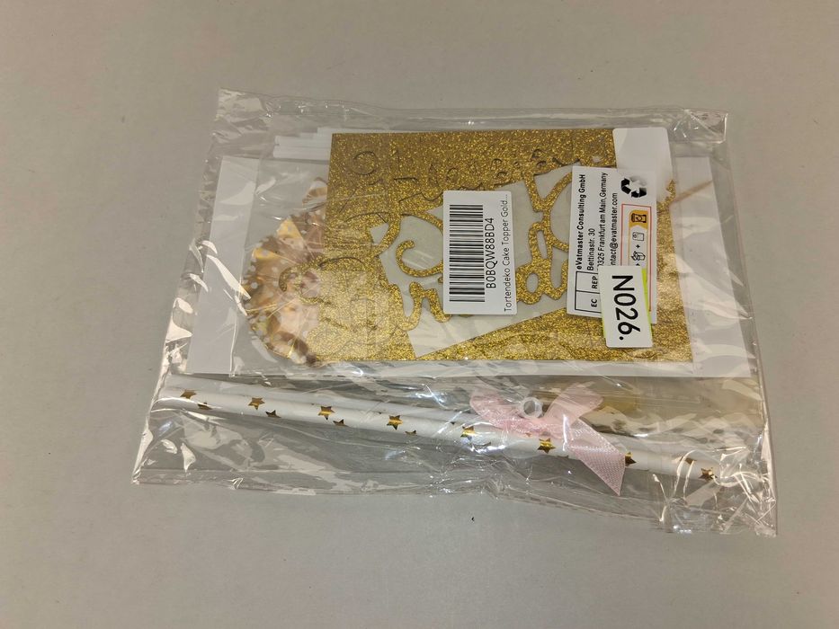 N026 Tortendeko Cake Topper Złoty Brokat Zestaw Dekoracja Na Tort