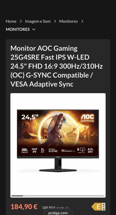 Monitor AOC 25G4SRE Fast IPS W-LED 24,5” 300/310hz OC
