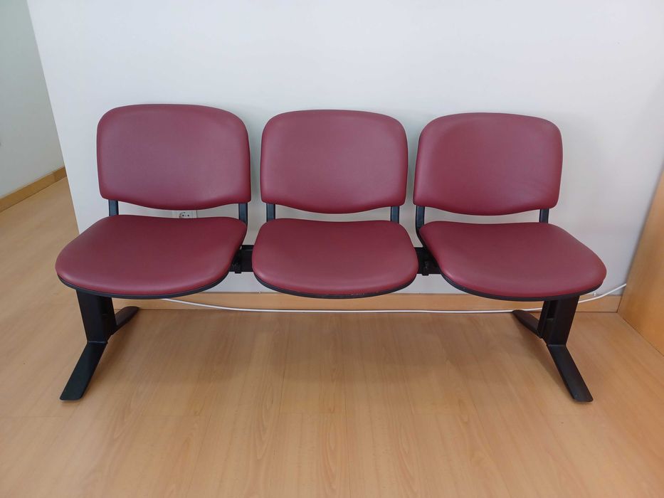 Cadeiras de receção - 3 lugares - imitação de pele, cor bordeaux