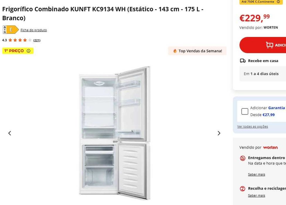Frigorífico combinado KUNFT em perfeito estado