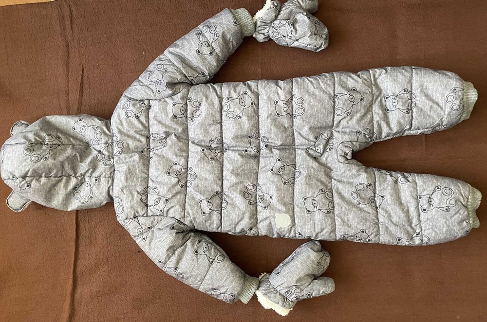 Kombinezon 5-10-15, szary w misie, rozm  86