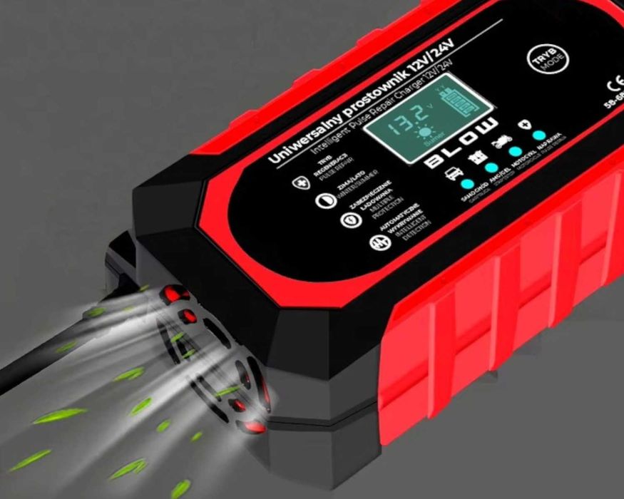 Prostownik AUTOMATYCZNY 12V 24V LCD Szybkie Ładowanie Tryb Naprawy