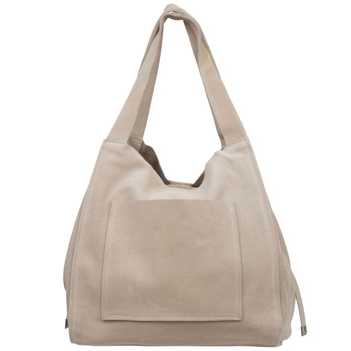 VERA PELLE torebka damska zamszowa shopper na ramię V683 kremowa