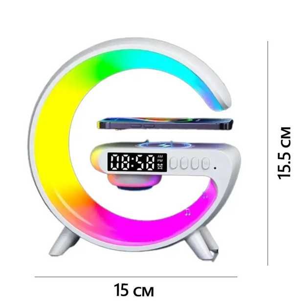 Чёрный светильник-часы, будильник, колонка, зарядка
