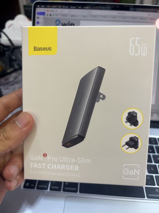 Мережевий зарядний пристрій з кабелем Baseus GaN5 Pro Ultra-Slim Fast Charger C+U 65W Gray((With Mini White Cable C to C 100W(20V/5A)