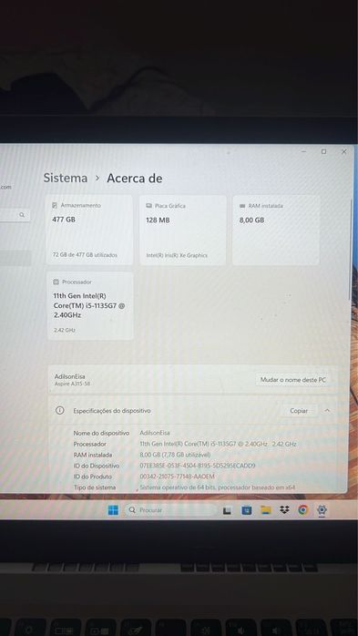 Notebook acer aspire 3