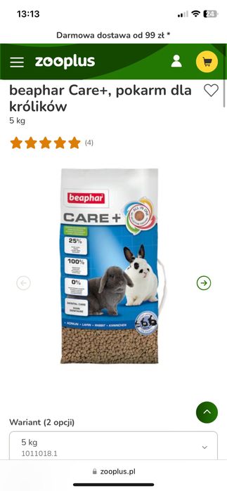 Karma dla królika królik beaphar care +