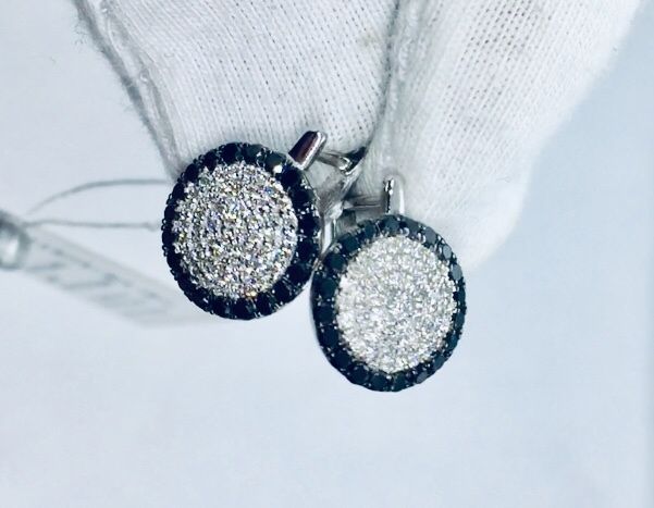 Золотые сережки с белыми и черными бриллиантами. Сова. На заказ!