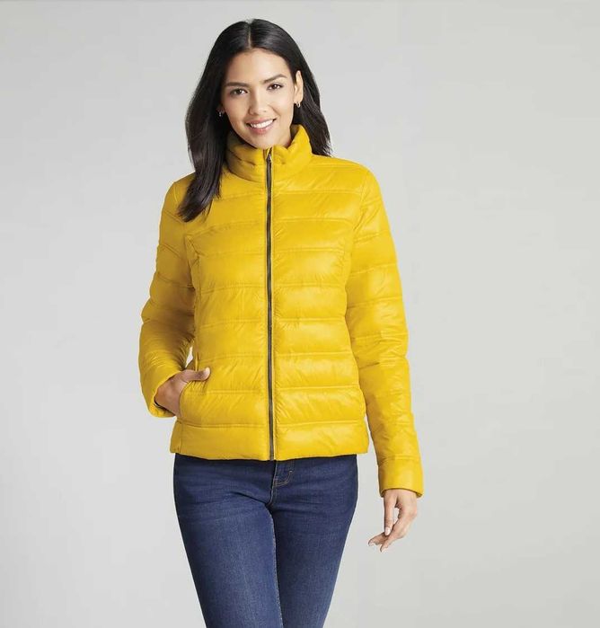 Kurtka damska pikowana lekka ciepła wodoodporna ŻÓŁTA BŁYSZCZĄCA r. M