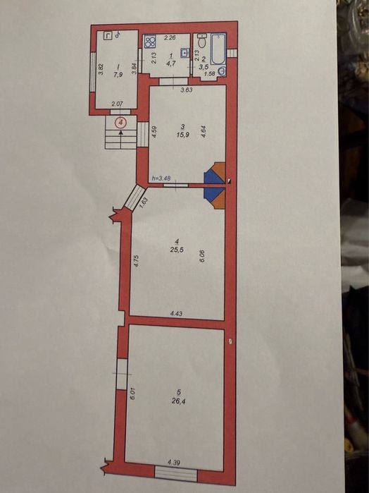 ЦІНУ ЗНИЖЕНО.Продаж 3 ох к. кв.  в центрі м. Стрия 1 поверх
