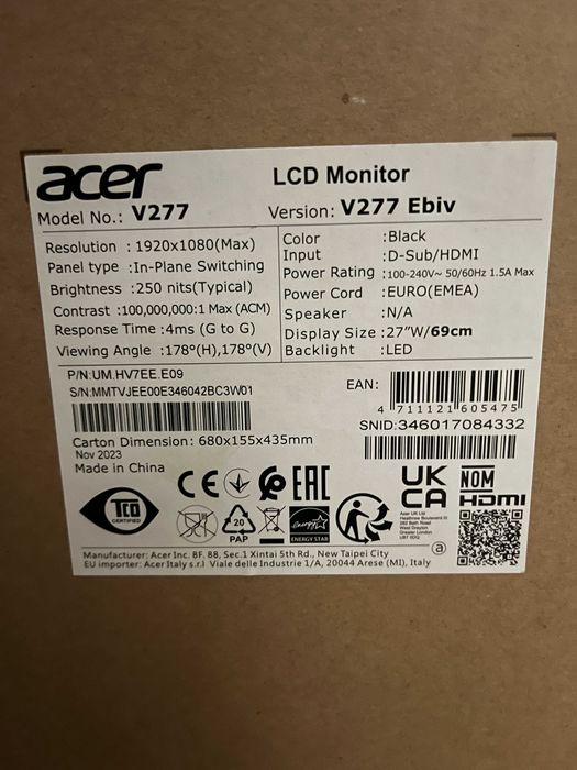 Monitor Acer V277 G 27" FHD