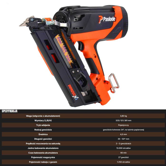 MOCNA Gwoździarka gazowa Paslode PPN50Xi do okuć ciesielskich FV,24H