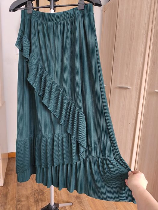 Spódnica maksi plisowana falbana butelkowa zieleń xl