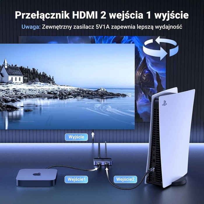 Przełącznik HDMI UGREEN 8K. Dwukierunkowy 1x2/2x1, 8K 60Hz, 4K 120Hz.