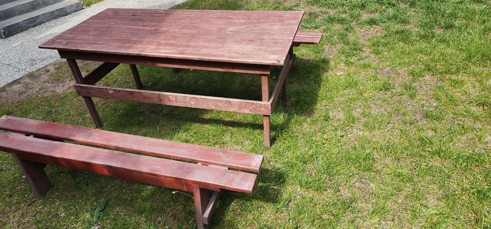Stół ogrodowy komplet ławki drewniany na 6 osób 180 cm