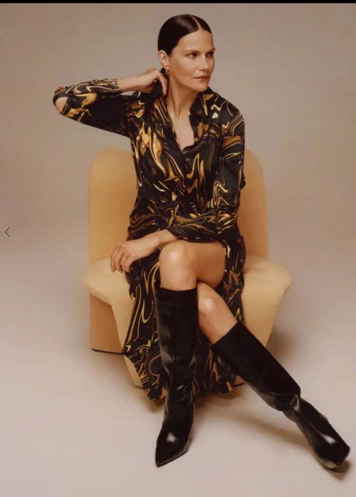 Nowa sukienka midi S 36 mango szmijzerka czarno złota