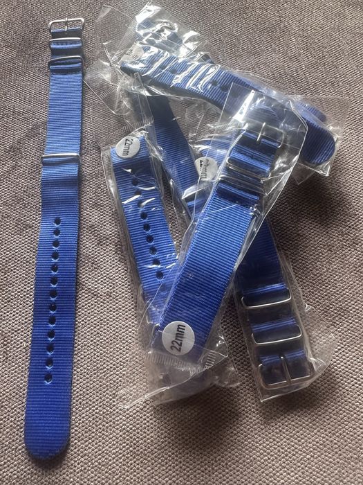 Pasek nato nowy 22mm niebieski srbrna sprzaczka
