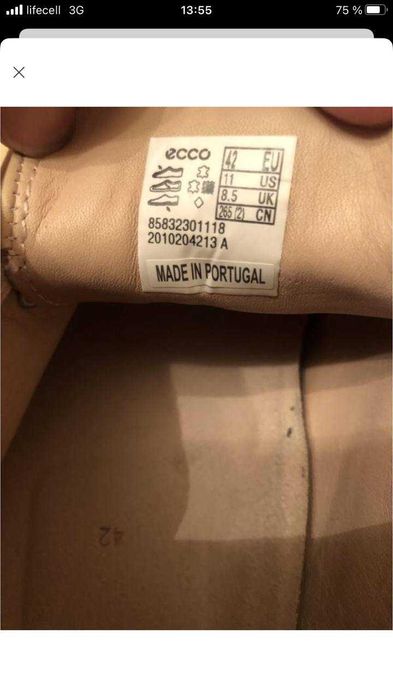 Напівчеревики жіночі ECCO 42 р (натуральна теляча шкіра)