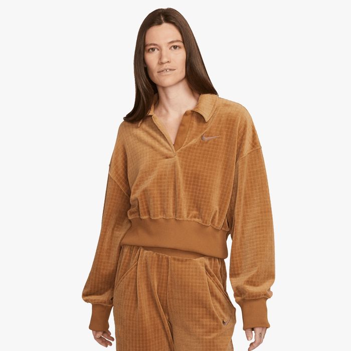 Велюровая кофта Nike Velour Polo женская свитшот Swoosh Essential
