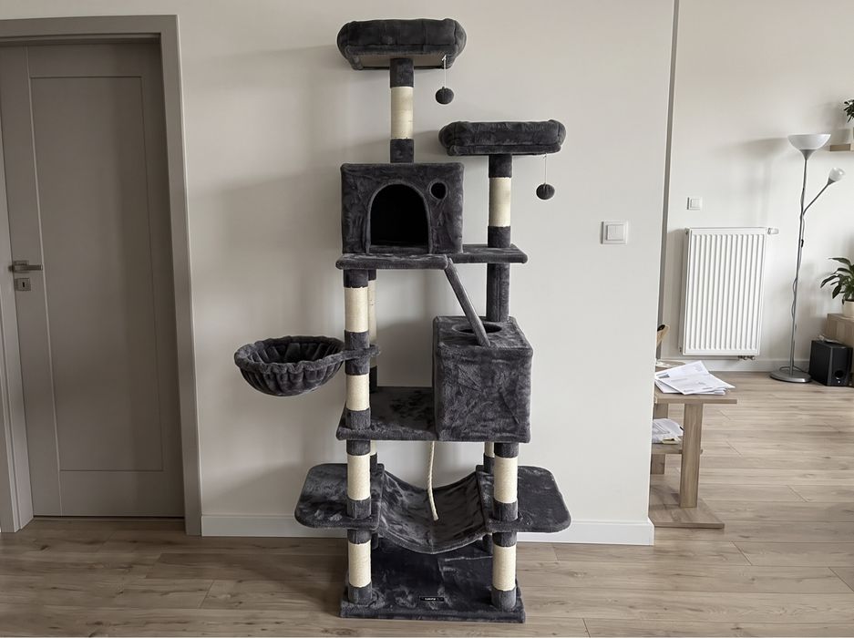 Drapak Dla Kotów 206 Cm Wieża Domek Legowisko Hamak Kosz 5 Poziomów Sizal Zabawki Duży Wysoki