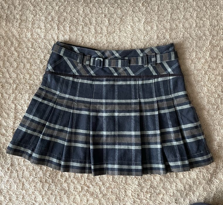 Вінтажна Y2K  напіввовняна плісирована спідниця з ремінцем