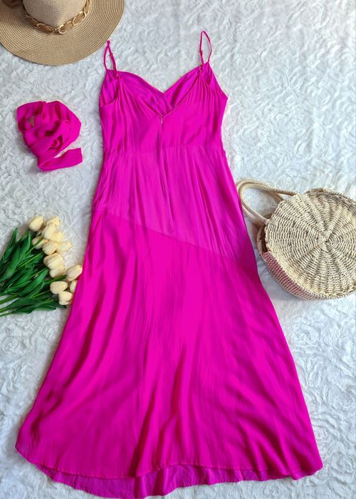 Różowa sukienka | 100% wiskoza | asymetryczna | kopertowa