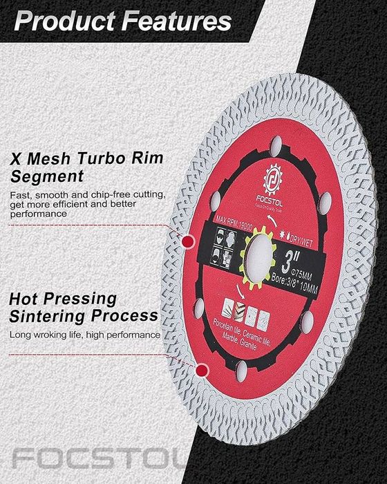 FOCSTOL Diamentowe tarcze do drewna, betonu, metalu, płytek, 4 szt