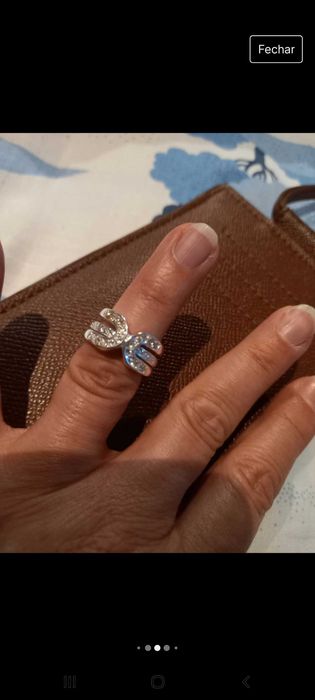 Anel duplo prateado, pedras brilhantes  transparent. e rosa -16 - Avon