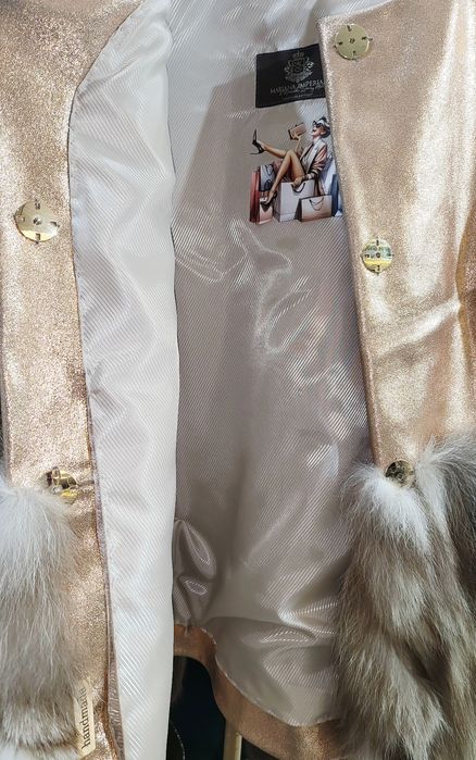 Casaco couro dourado autêntico e Raposa