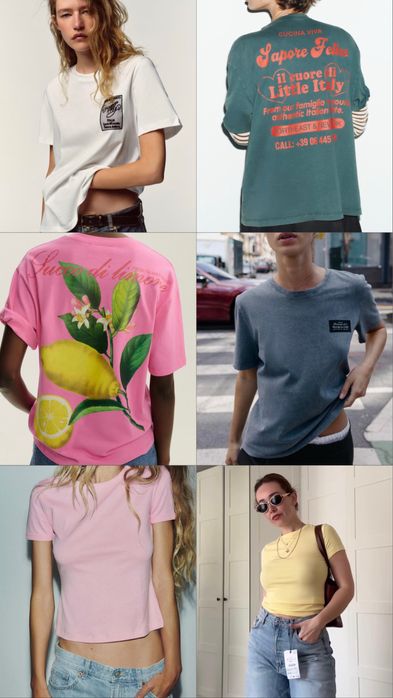 Футболки Zara, 7 моделей, базові, з принтом