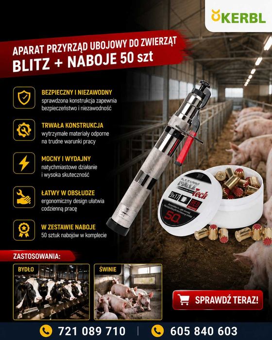 Aparat ubojowy BLITZ przyrząd do ogłuszania zwierząt + czerwone naboje