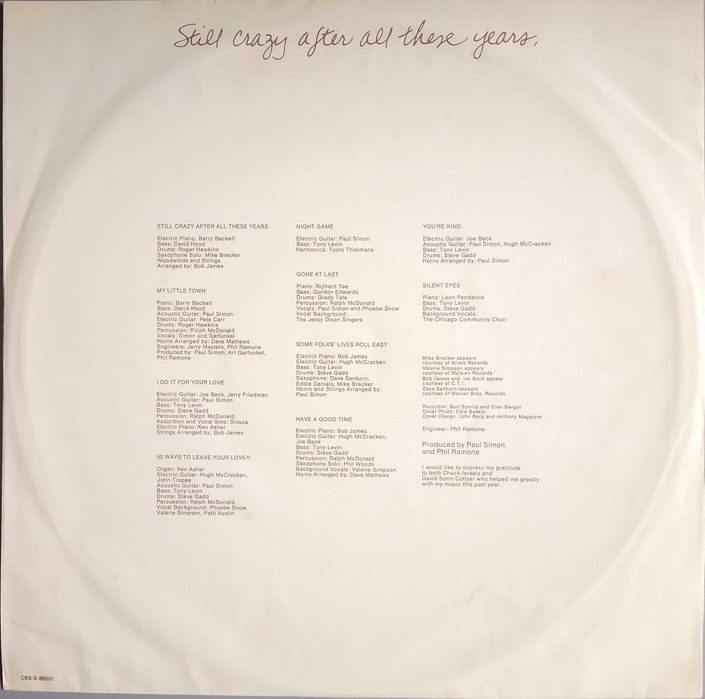 Paul Simon - - - - - Still Crazy After All These Years - - - - - LP