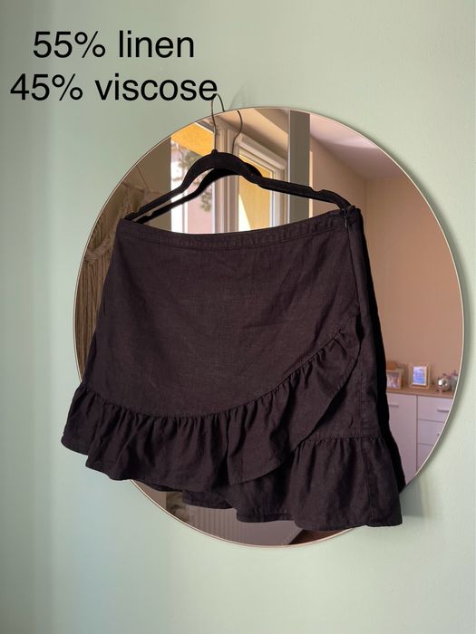 Next len lniana nowa czarna krótka spódnica spódniczka z falbankami 42 XL
