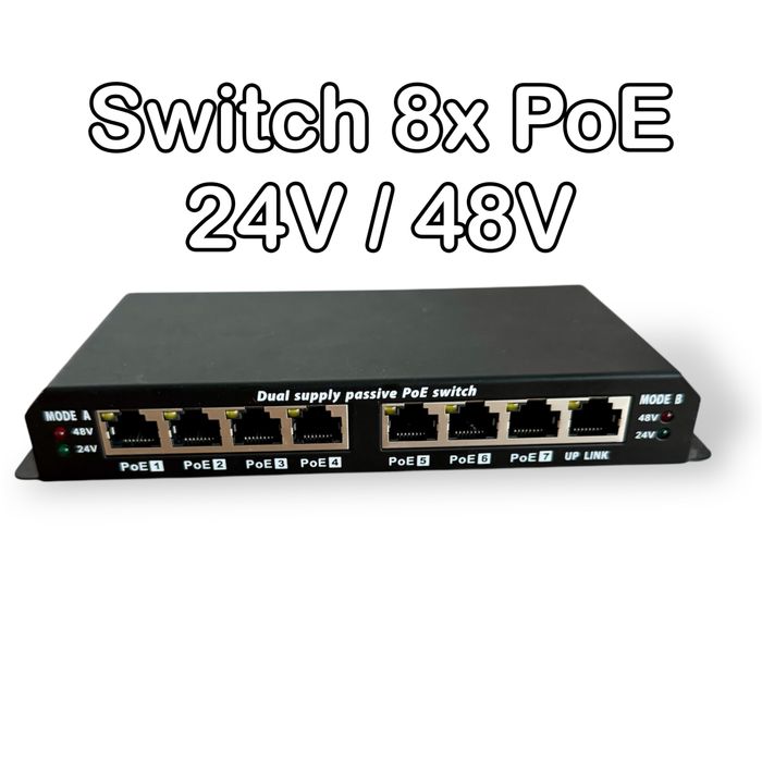 Switch PoE 8 portów 2 tryby pracy, 24V/48V jak nowy