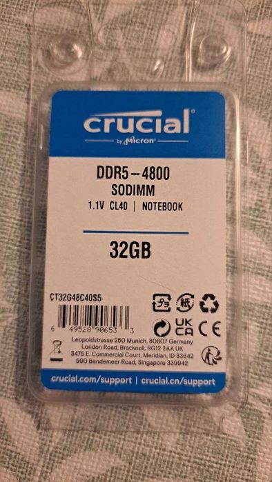 (Novo) Crucial 32GB DDR5 4800MHz SO‑DIMM (CT32G48C40S5)
