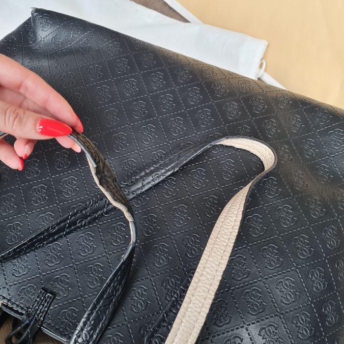 Guess torba 3 w 1 shopper czarna duża dwustronna + mała beżowa logowan