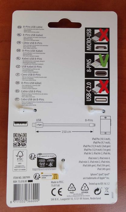 Kabel USB Apple Lightning Iphone iPad Pro 8-pin ładowanie przesyłanie