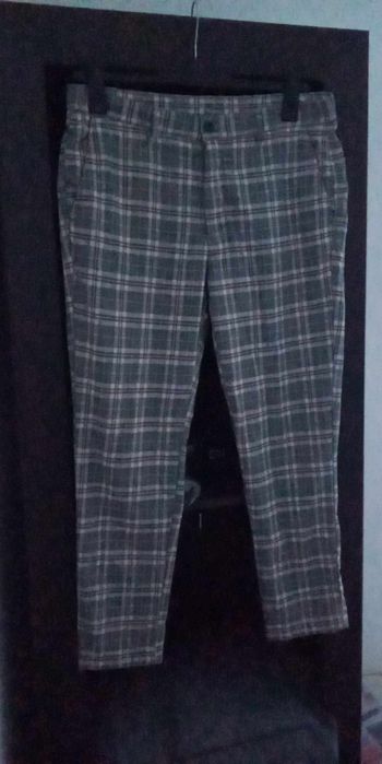 ZARA MAN spodnie chinosy w kratkę szaro-bordowa M-L